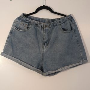 High Waist Roll Hem Denim Shorts